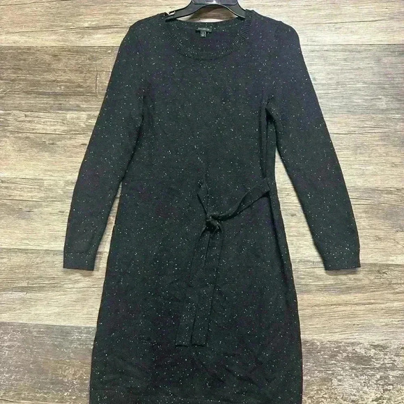 Talbots Black Tie Front Ribbed Knee-Length Sweater Dress - Picture 1 of 4